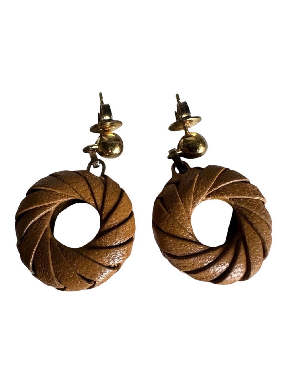 Bottega Veneta Brown Nappa Leather Twist Donut Drop Earrings Gold Hardware - Picture 4 of 7